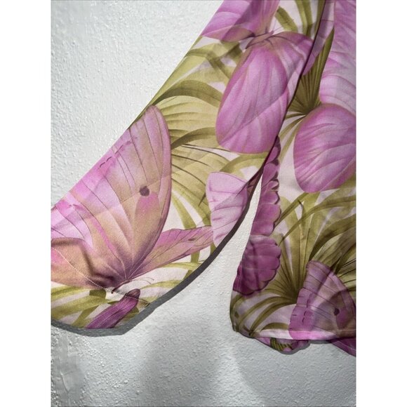 Vintage 90s Tommy Bahama Womens XL Silk Satin Butterfly Button Shirt Blouse 2pc - Picture 11 of 16